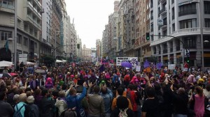 Manifestación 28 de Septiembre por el derecho al aborto en su paso por Gran Vía.